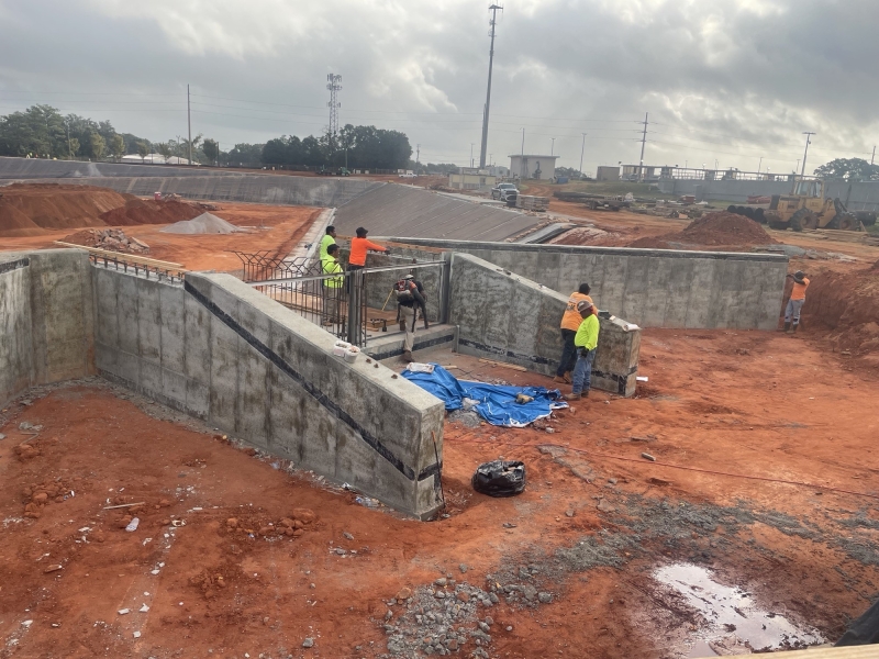 Concrete work continues on the new spillway for the 50 million gallon reservoir